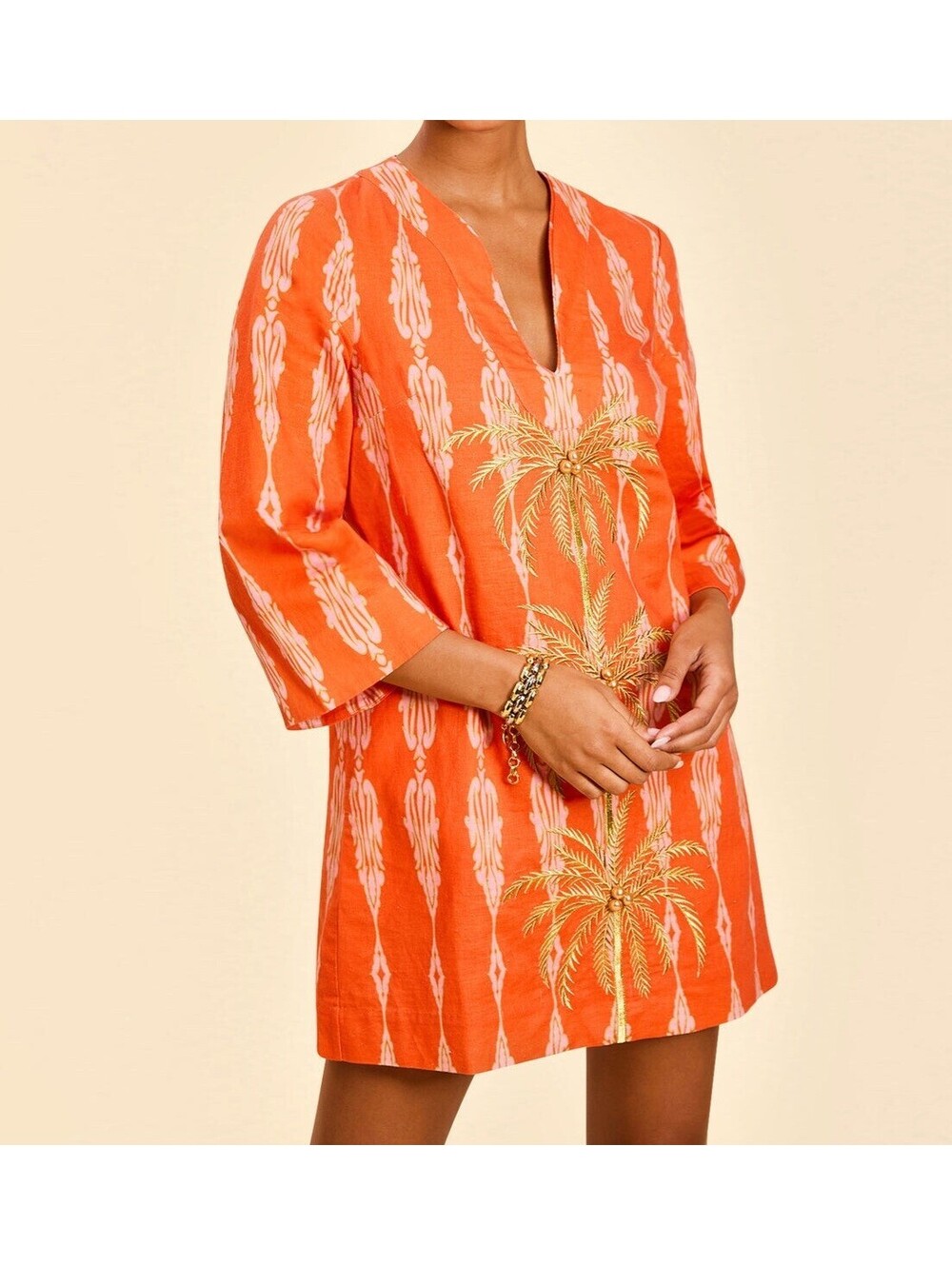 Mestiza New York Ines Caftan Mini Dress Small Hibiscus Luxury Resort Old Money